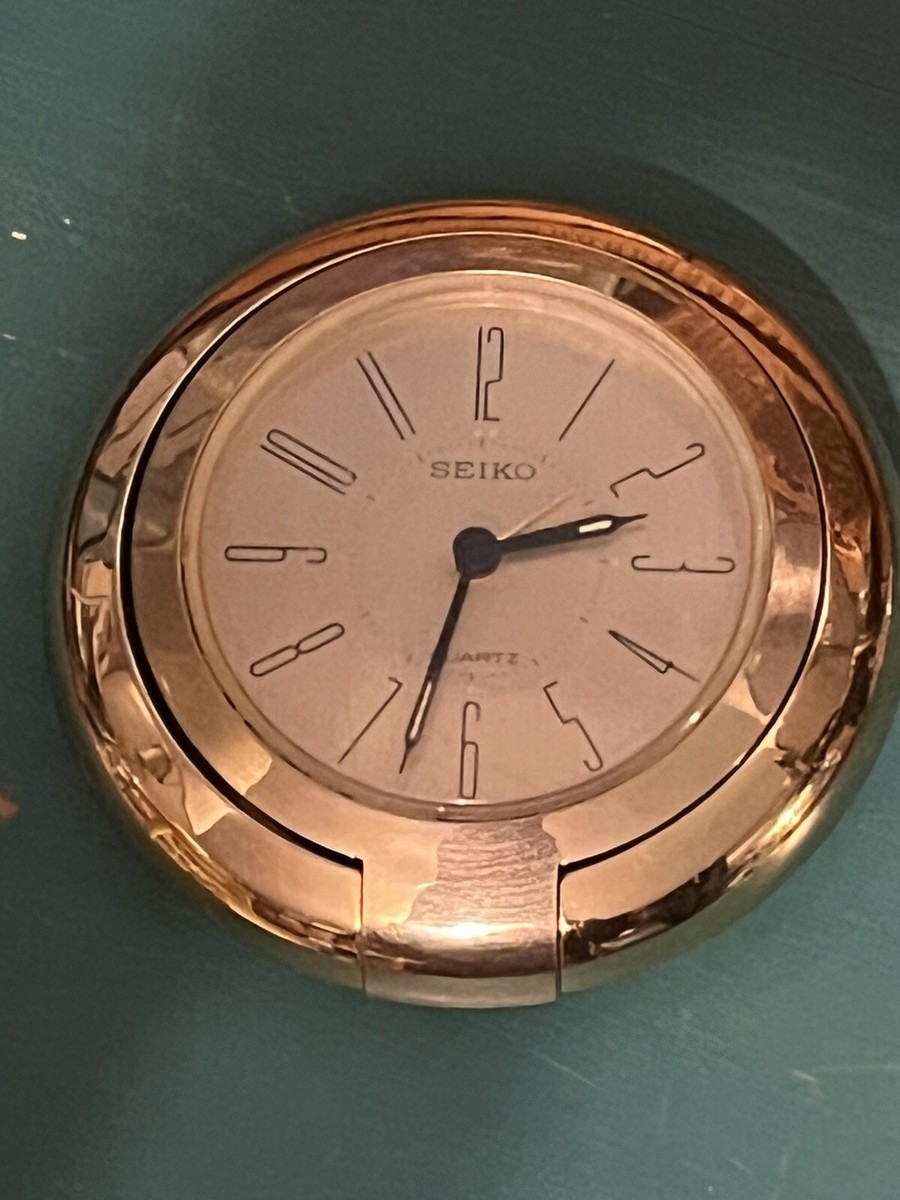 Vintage Seiko Travel Alarm Desk Clock Gold Tone Folding New