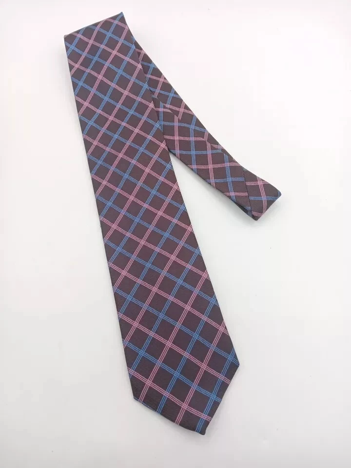 🇺🇸 Corbata de seda multicolor para hombre Hickey Freeman hecha a mano en EE. UU. 58x3 3/8 cuadros Foto 3 de 4