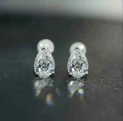 3Ct Lab Created Diamond Solitaire Push Back Stud Earrings 14K White Gold Over