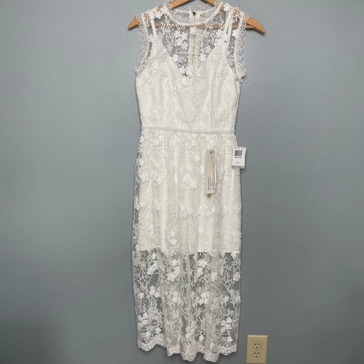 BRONX BANCO White Poppy Bridal Midi Dress sz XS NEW NWT Wedding Shower Party