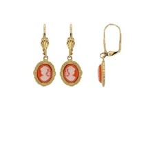 Boucles D'oreilles Dormeuses Symbole Camée Résine Plaqué or 18 Carats 750/1000