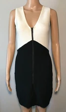 Trina Turk Women's Dress Size S Ivory Black Knit Sheath Full Zip Closure Cotton