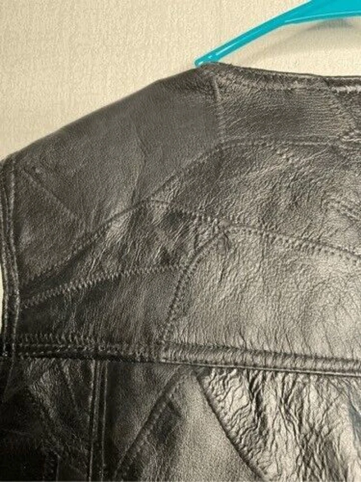 Chaleco de Motocicleta de Colección Hawg Hides Cuero Completo a Presión Patchwork Hombres 2X Negro Foto 3 de 4