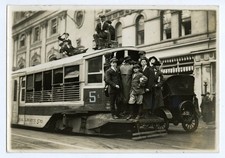 Vintage 1915 Children Riding Atop 5-cent Broadway Trolley Car NYC Photo