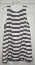 BeachLunchLounge Medium Alina Stripe Shift Dress Linen Cotton Blend Blue White