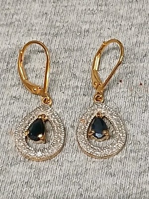 Ross Simons Gold Plated Sterling Silver Sapphire Diamond Dangle Earrings (#502)