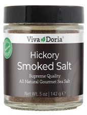 Hickory Smoked Sea Salt (Fine Grain) Hickorywood Salt (5 Oz Glass Jar)