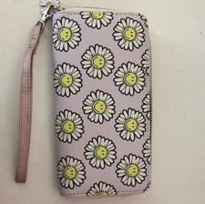 Badgley Floral Zip-Around Wristlet Wallet for Women Pink White Yellow