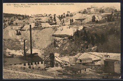 Victor, CO, Bull Hill, showing Cresson Mill in Foreground, Ansichtskarte 