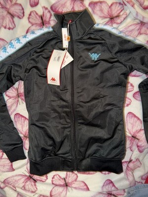 Kappa Slim Fit Track Jacket Black Light Blue Zip Polyester Men's Size L