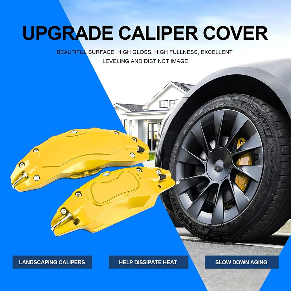 Cubiertas de pinza de freno amarillas para 2026 Tesla Y accesorios de largo alcance con calcomanías Foto 3 de 4
