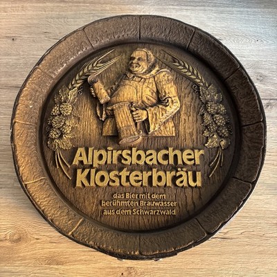 Vintage 17'' Alpirsbacher Klosterbräu Bierfass Wandschild Plakette - Kneipenschild