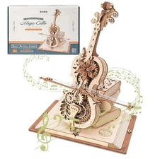 3D Wooden Puzzle Music Box – Magic Cello | Mechanical Gear Model Kit | Self-Play