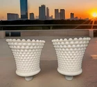 White MILK Glass Hobnail Votive Peg Cup Candle Holder Lot Of 2 Vintage