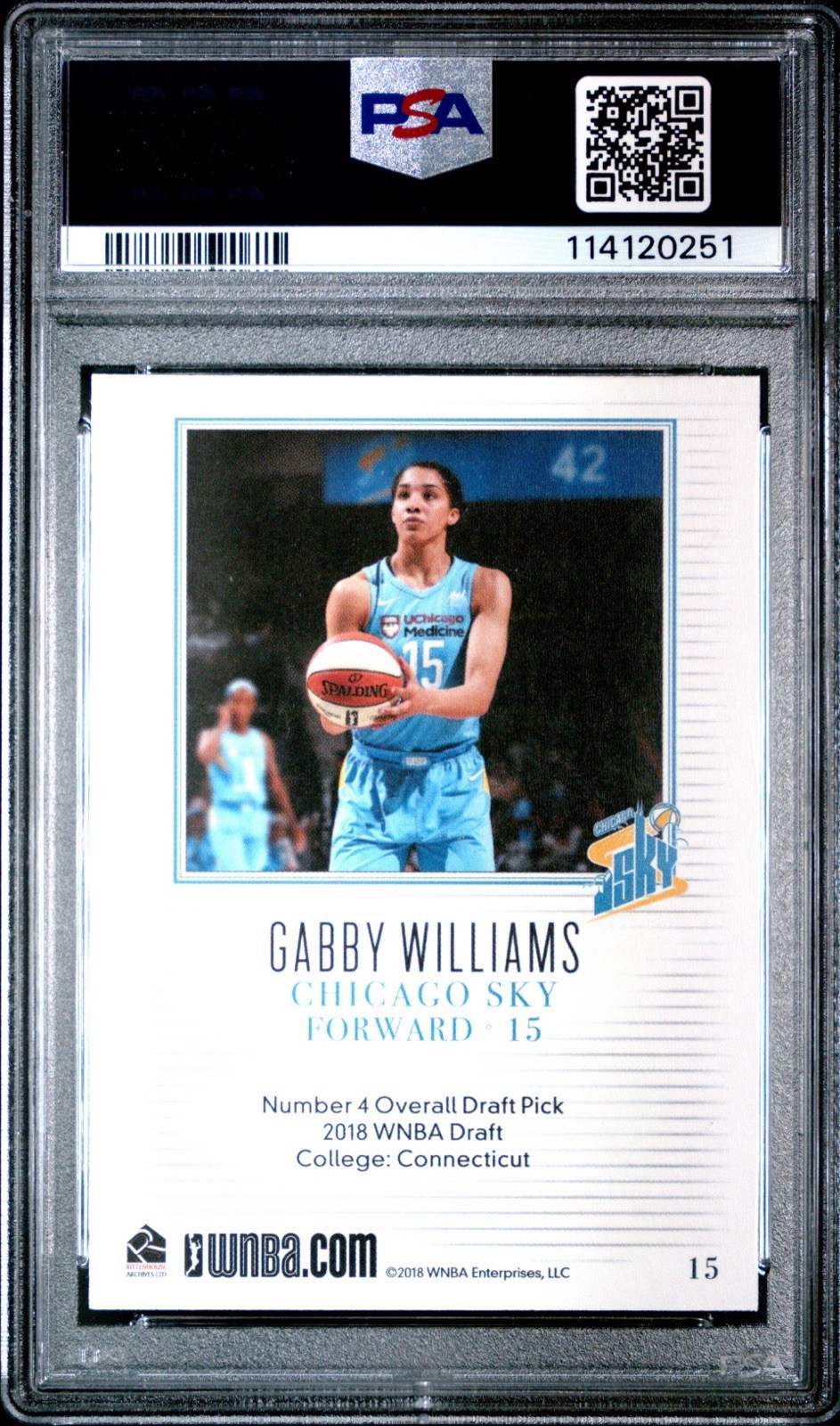 2018 Rittenhouse WNBA - Gabby Williams #15 /500 (RC) Valkyries Sky PSA 10 view 2