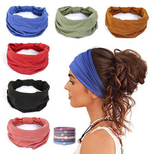 6 Pack Non-Slip Wide Headbands for Women - Cotton Hair Wraps with Ties