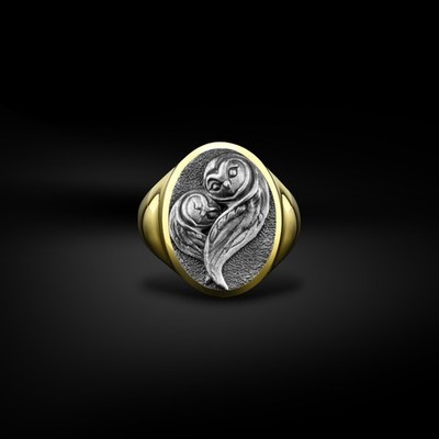 Süße ovale Eule mit Baby Eule Sterlingsilber Pinky Ring, Symbol der Weisheit
