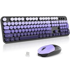 Wireless Keyboard and Mouse Combo, 2.4GHz Gradient Colorful Full-Size Retro T...