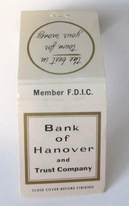Vintage Matchbook Cover Bank of Hanover, PA and Trust Company Front Strike