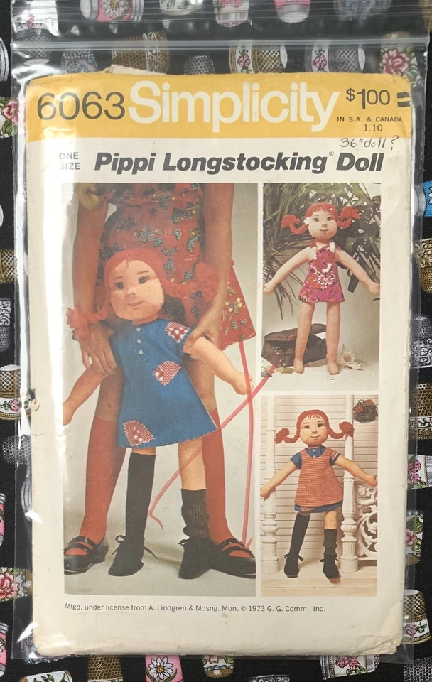 1970s Simplicity 6063 Pippi Longstocking Rag Doll & Clothes Sewing Pattern UNCUT - Image 4 of 4