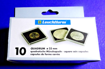 Leuchtturm Quadrum Square Coin Capsules 33 mm Lighthouse Capsules Pack of 10