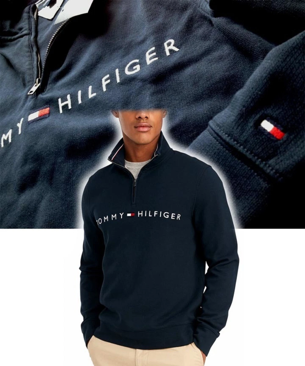 【New】Tommy Hilfiger Men's【TH Logo French Rib Quarter-Zip Pullover】Navy @  XSmall