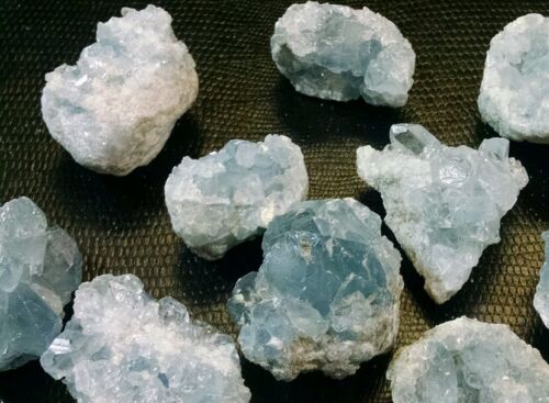 2 Madagascar Celestite Crystal Druze Cluster Sky Blue Geode Mineral 1-2" Druzy - Picture 3 of 5