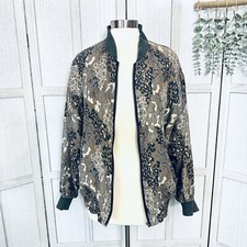 Flawed FUDA International Vintage Womens Bomber Jacket Medium Silk Animal Print