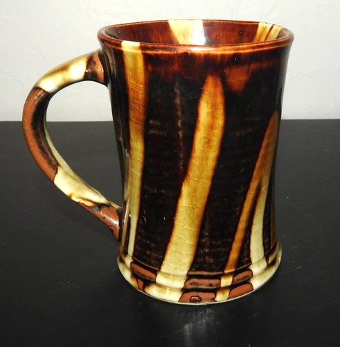 Vintage Mid Century Hand Thrown Pottery Coffee Mug Brown Drip Glazed JAPAN '60's