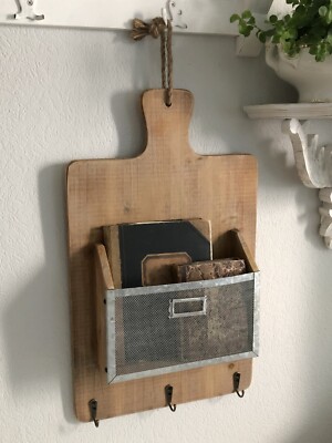 Clayre & Eef, großes Wandbord mit 3 Haken, Ablage, Geschirrtuchhalter, 54 x 33,