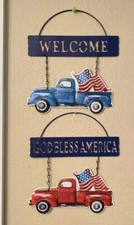 USA American Flag Patriotic 4th Of July Hanging Truck Signs Set Of 2, Farmhouse