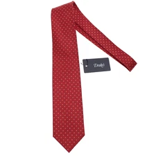 Drake's NWT Neck Tie in Red with Blue & White Mini Circles 100% Silk