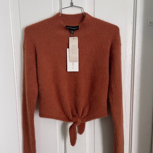 Cotton Candy LA Burnt Orange Cropped Fuzzy Long-Sleeve Sweater NWT Women’s S/M - Picture 5 of 9
