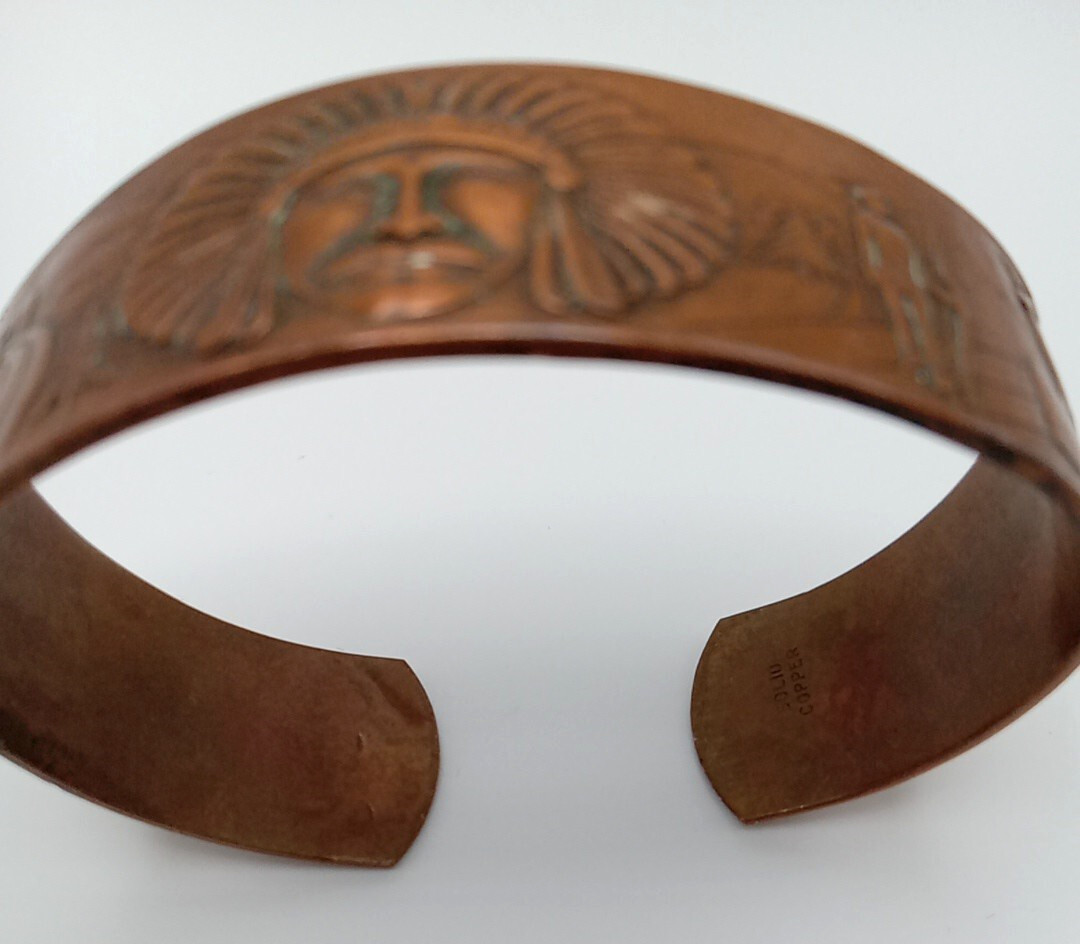 Vintage solid copper cuff, Native American Mohawk… - image 9