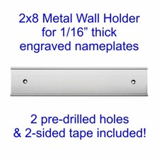 2 x 8 Silver Metal Name Plate Slide-in Holder Wall or Door Mount with Holes