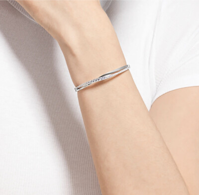 Swarovski Silver Twist Bangle Size Medium Rhodium CZ New In Gift