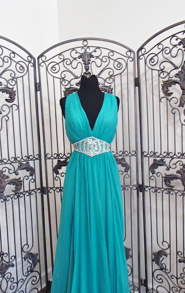 BD143 RACHEL ALLAN 2822 TALLA 10 JADE $318 #2250 VESTIDO DE GRADUACIÓN CONCURSO NUEVO CON ETIQUETAS Foto 3 de 4
