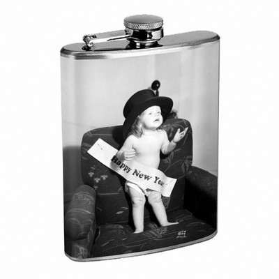 Vintage New Years Eve D11 Flask 8oz Stainless Steel Hip Drinking Whiskey 