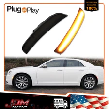 Smoked Lens LED Side Marker Lights Front Amber Lamps For 2015-2023 Chrysler 300