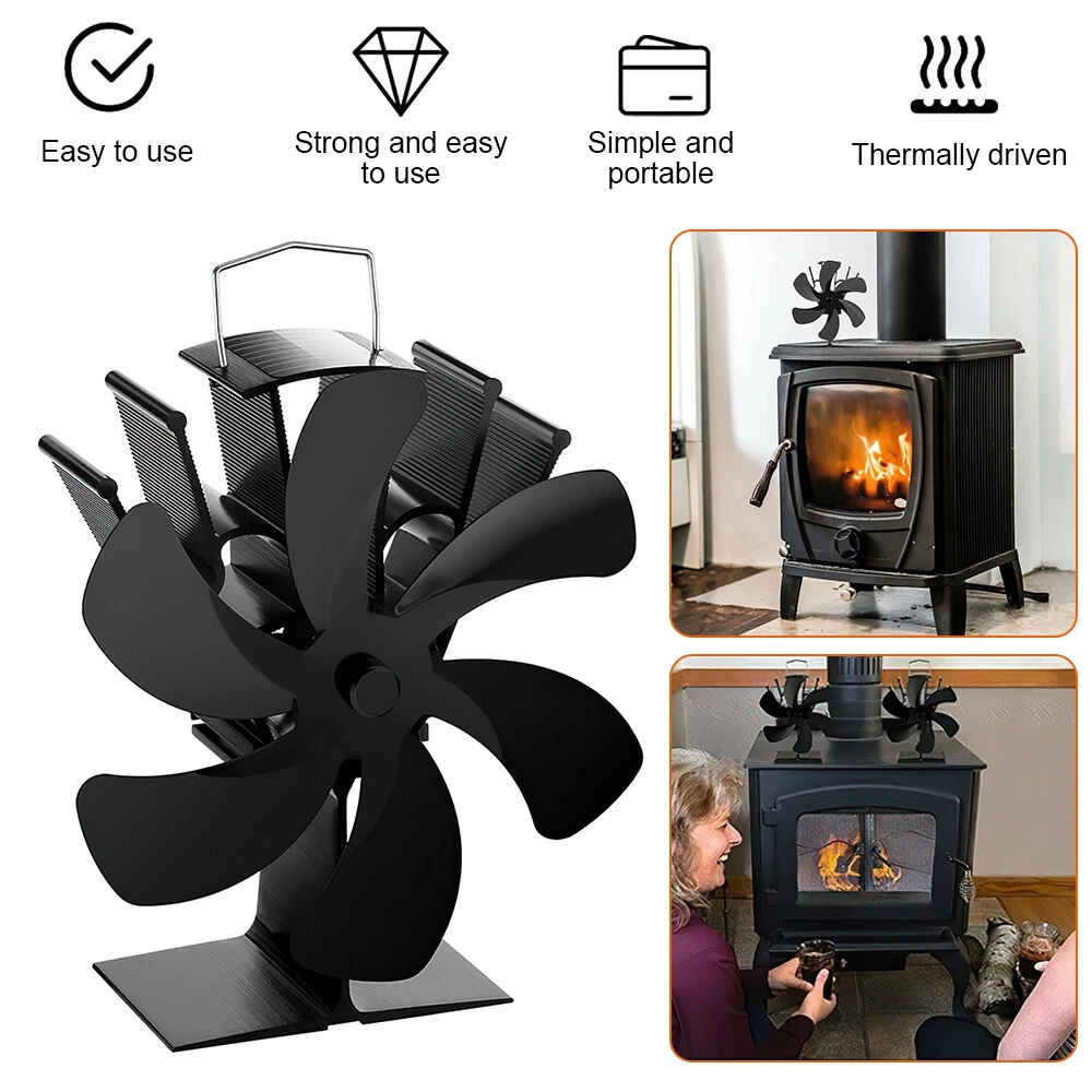 6 Blades Stove Fan Fireplace Wood Log Burner Heat Powered Eco-Friendly Fan  | eBay