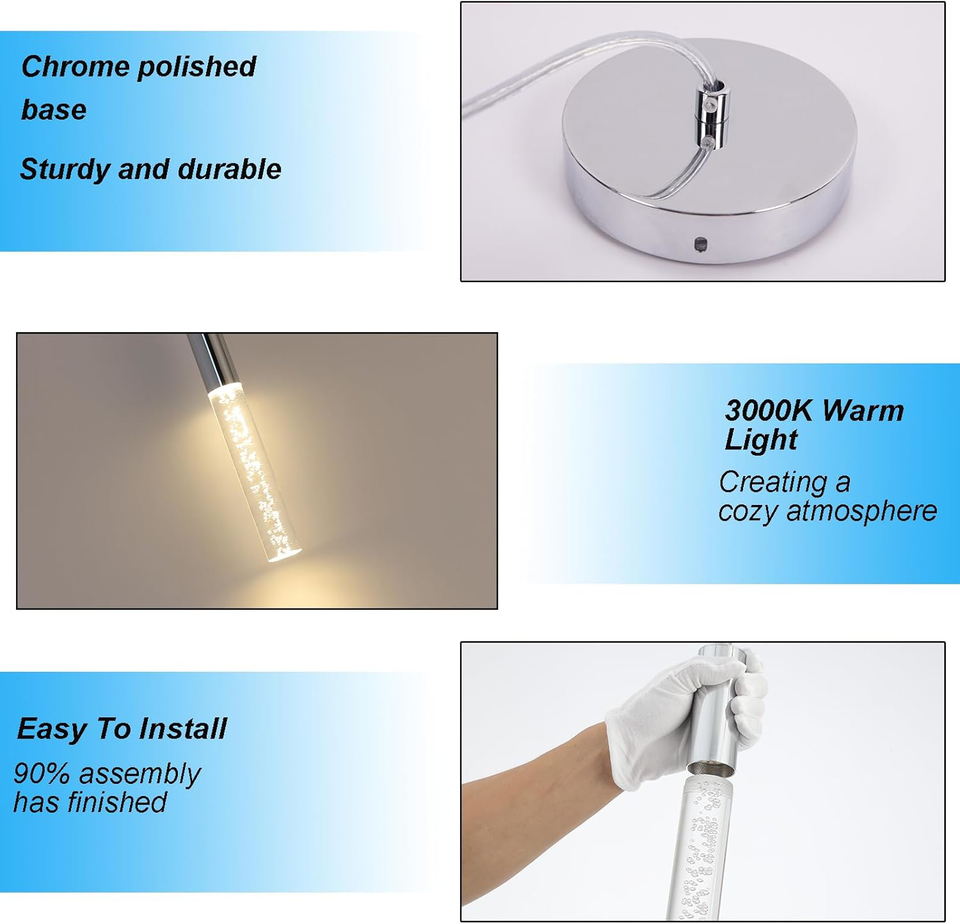 Pendant Lights Kitchen Island 3 Pack, 3000K LED Crystal Bubble Kitchen