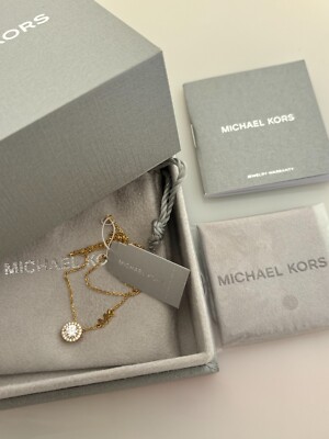 Michael Kors Precious Metal-Plated Sterling Silver Pave Halo Necklace (Gold) NWT