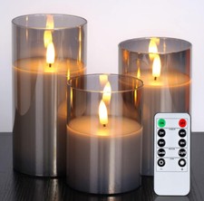 3 Pack Glass Wax LED Set With Remote Control Timer Flameless Flickering Candles
