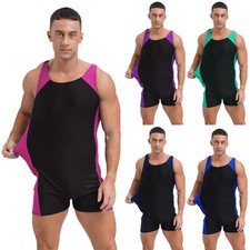Men's Bodysuit Swimsuit One Piece Rash Guard Unitard Swimming Athletic Jumpsuit
