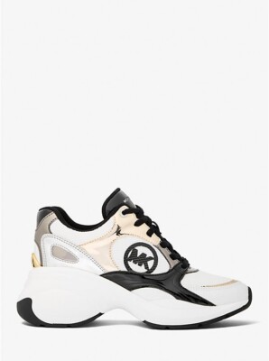 Michael Kors Zuma Women's US 8 Metallic Mesh Leather Trainer Shoes