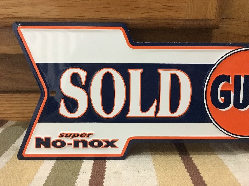Gulf Gas Oil Sold Here Arrow Metal Sign Gasoline Petroleum Man Cave ...