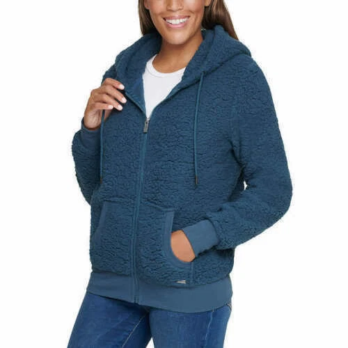 Marc New York Women's Cozy Fleece Full Zip Hooded Jacket, Blue Small - NEW  (2005