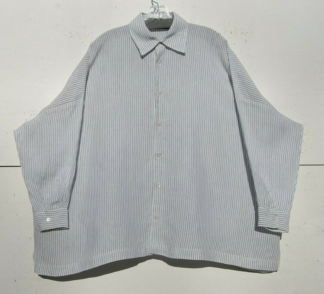 NEW Eskandar White Blue Striped Light Weight Linen Classic