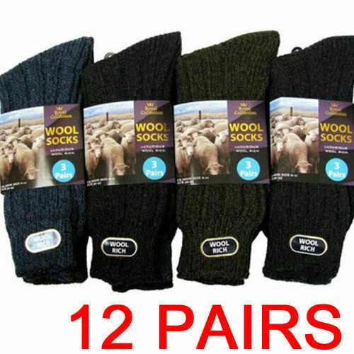 12 PAIRS WINTER SHORT WOOL SOCKS THERMAL WARM SOFT THICK QUALITY 6-11 UNISEX