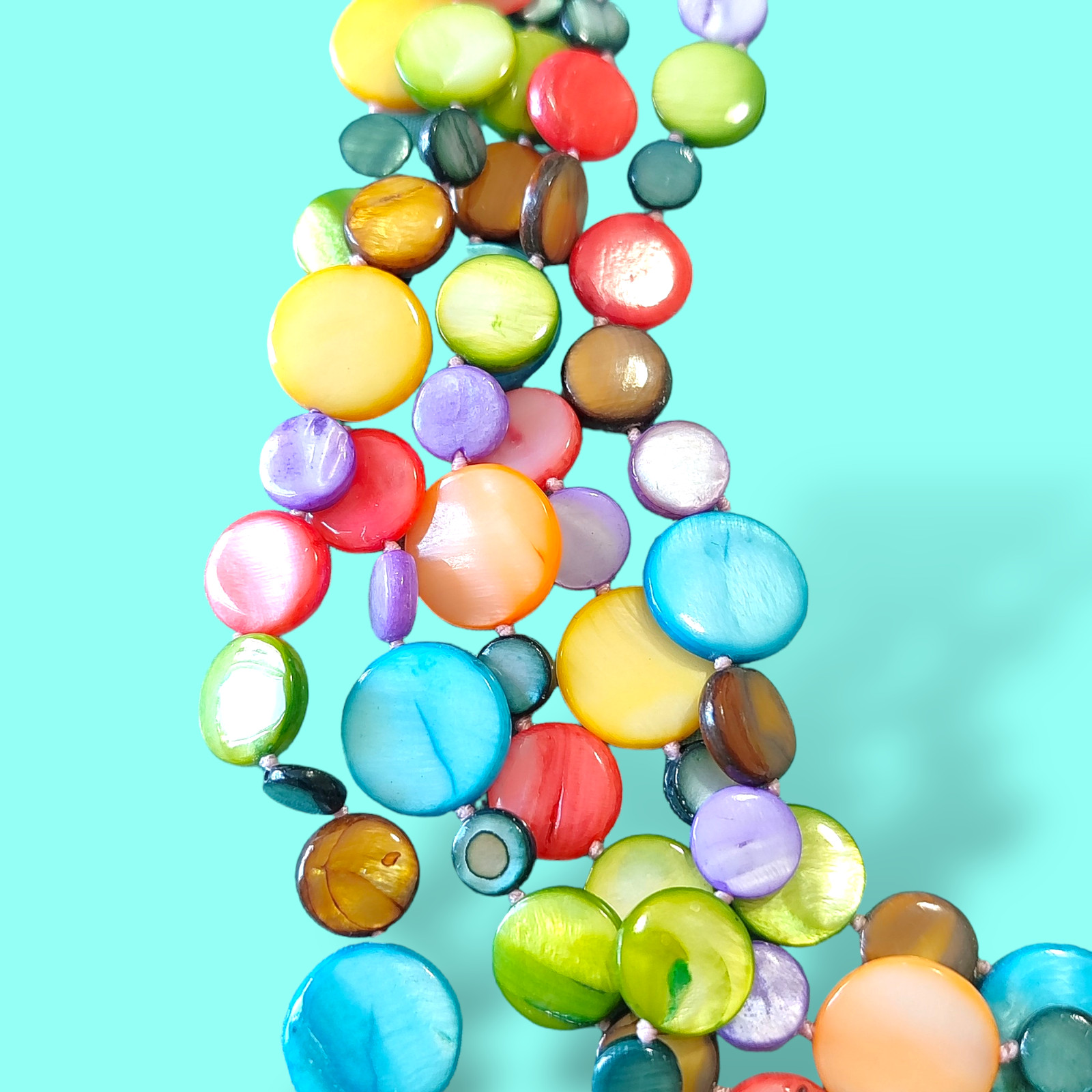 Colorful Rainbow Dyed Shell Disk Multi Strand Nec… - image 2